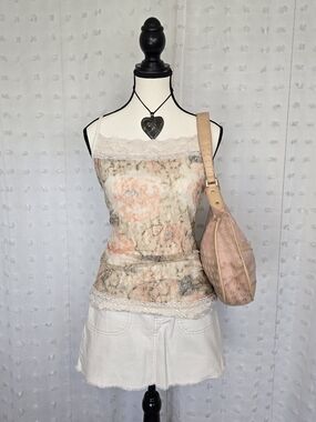 Maurices Peach and Cream Marble Lace-Trim Cami